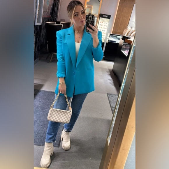 Alice + Olivia Notch Collar Blue Tailored Blazer Jacket size 0 / XS - Picture 10 of 12